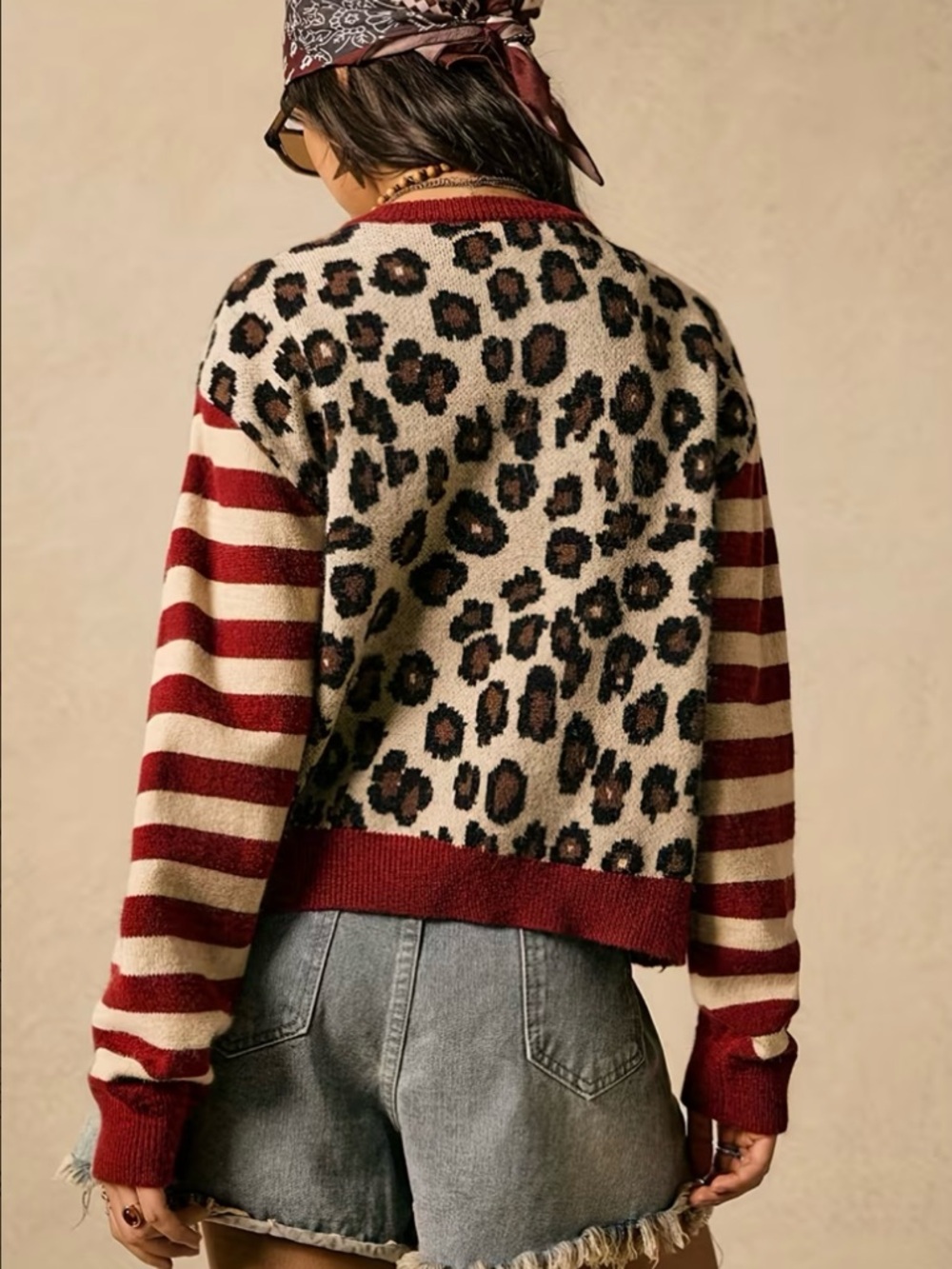 SALE, TIDAY ONLY! PRICE FIRM! Leopard Print Cardigan Stripe Sleeve Button Front - Picture 5 of 10